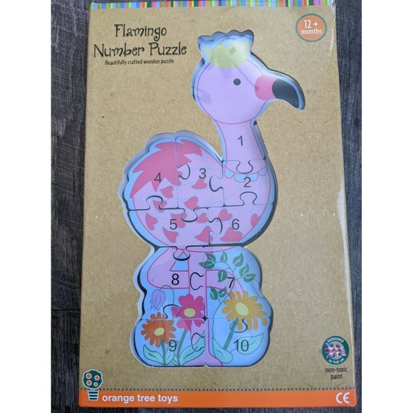 Beautiful Flamingo Number Handcrafted Wooden Puzzle-Non Toxic Paint 12+Months - Picture 1 of 5